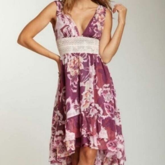 Free People Floral Chiffon Size 6 High Low Dress - Picture 8 of 8